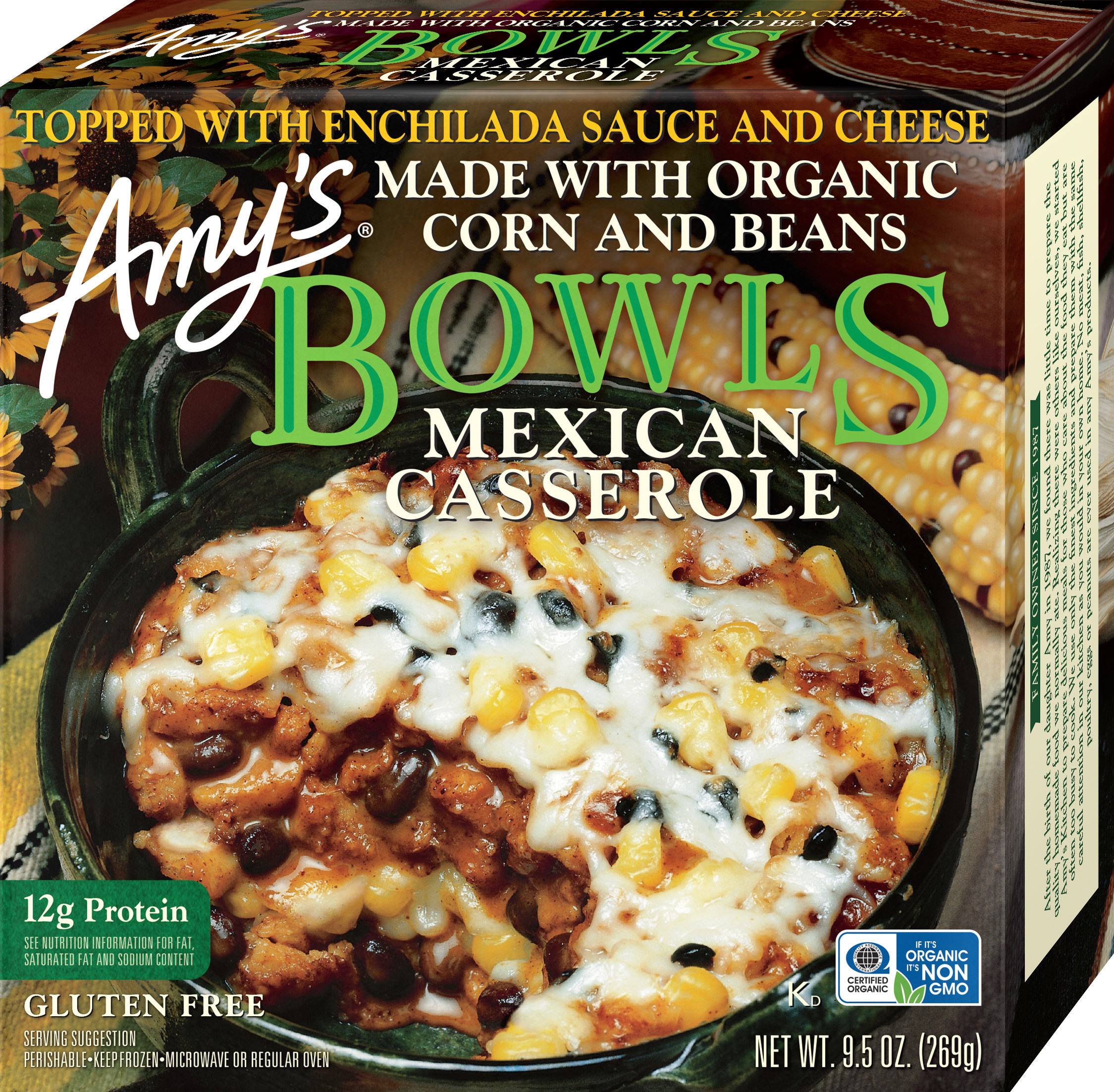 Mexican Casserole Topped with Enchilada Sauce and Cheese Made with Organic Corn and Beans Bowls