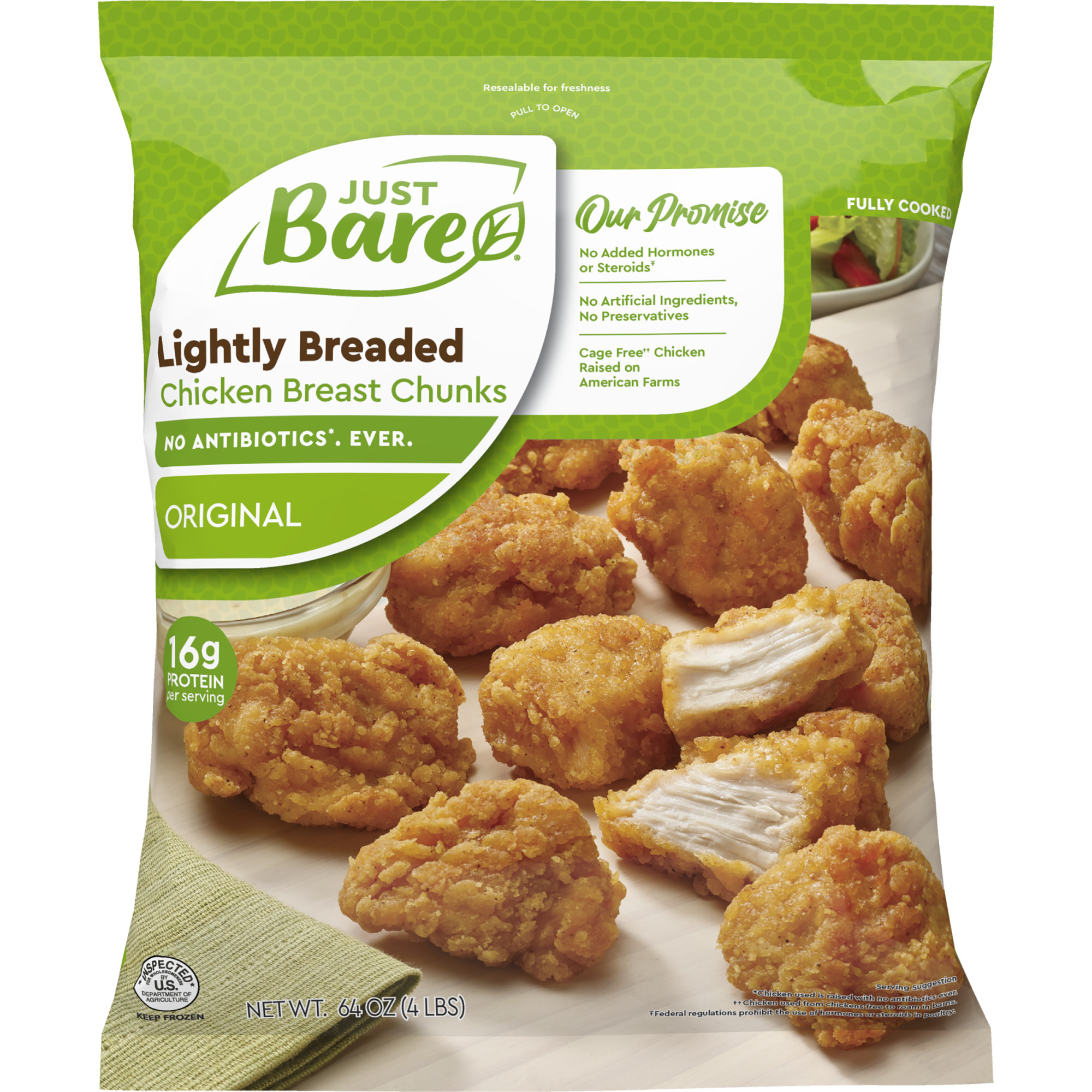 Just bare lightly breaded chicken breast chunks