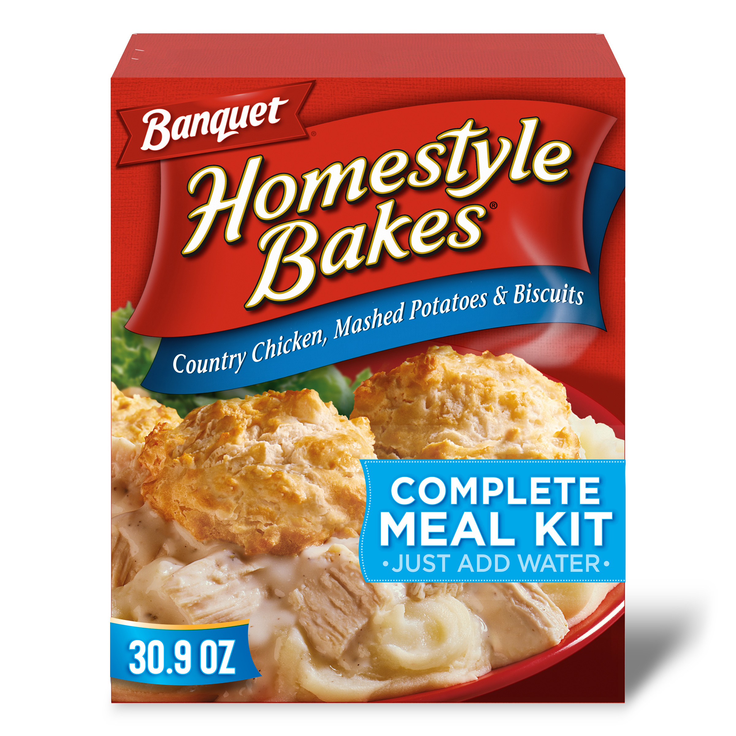 Country Chicken, Mashed Potatoes & Biscuits Creamy Gravy Flavored with White Meat Chicken, Biscuit Mix & Potato Mix Complete Meal Kit