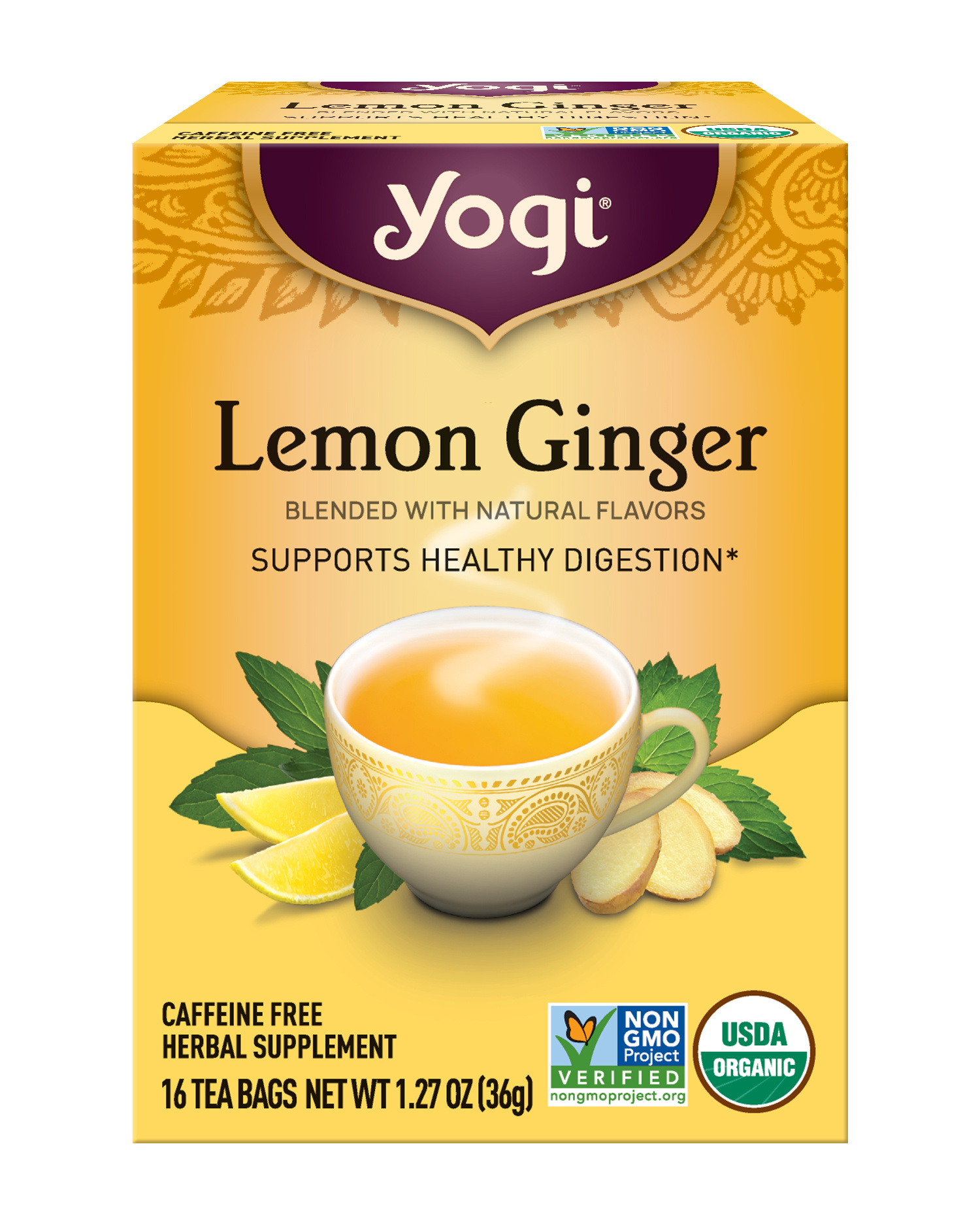 Yogi Tea Bags Caffeine Free Lemon Ginger Herbal Supplement