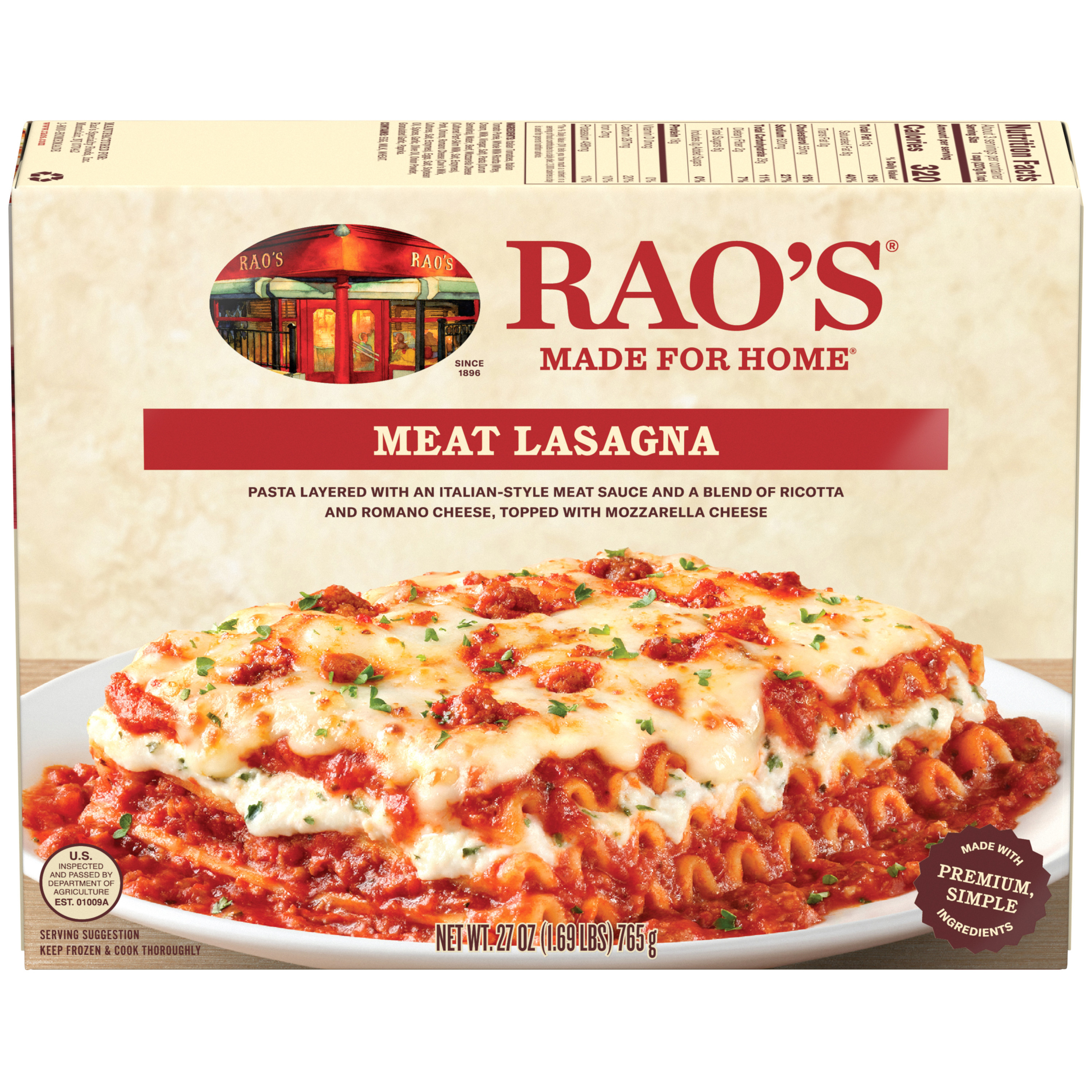 Meat Lasagna Pasta Layered With Ricotta, Mozzarella, Beef, Sausage & Marinara Sauce