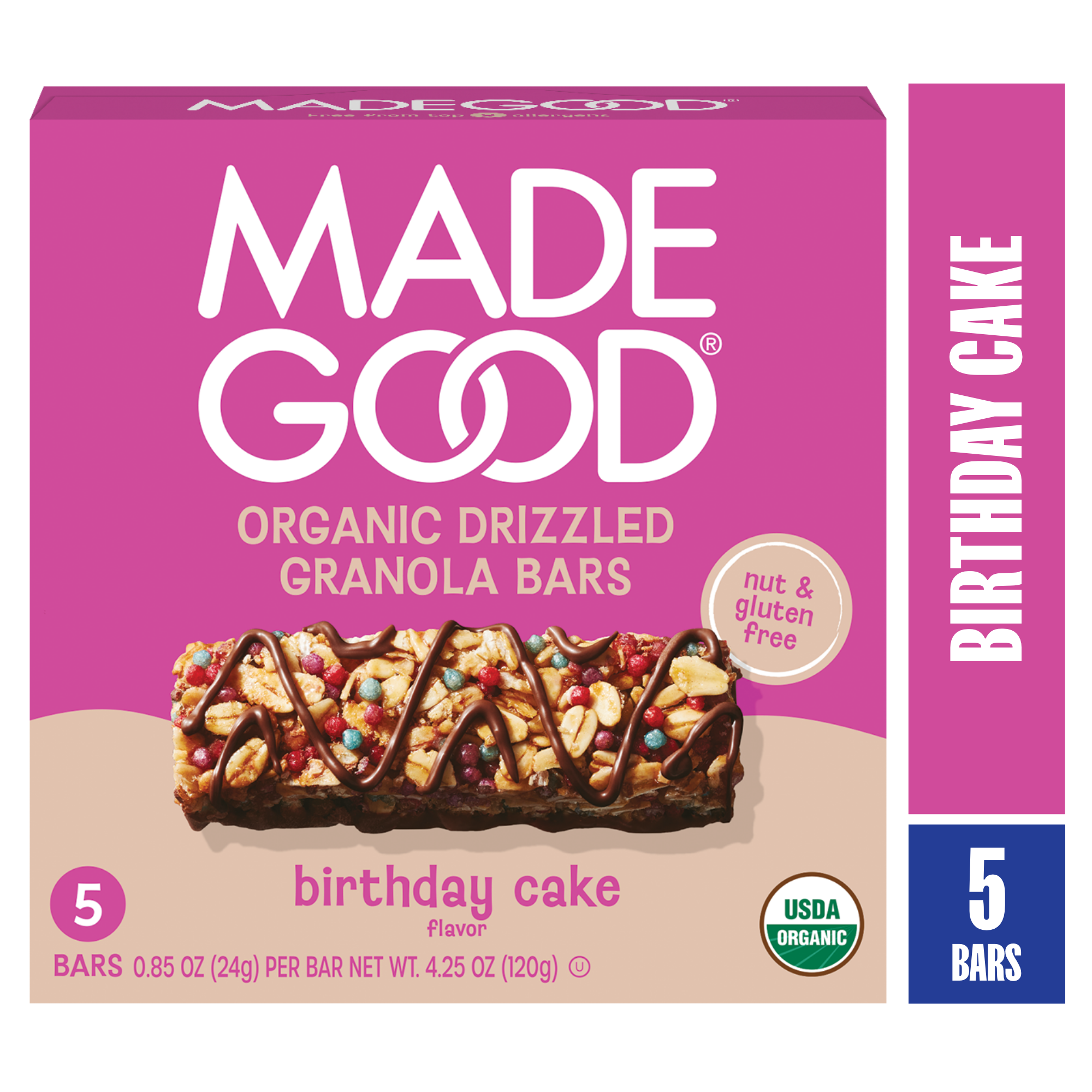 Made Good Birthday Cake Flavor Chocolate Drizzled Granola Bars 5-0.85 Oz Packs