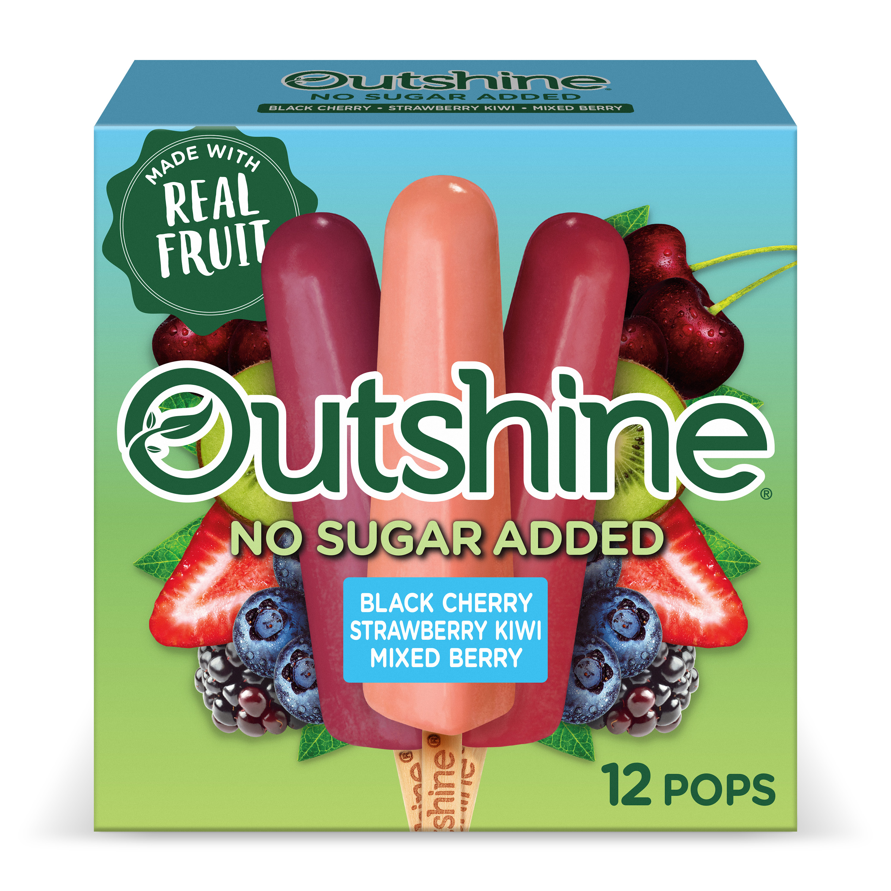 Outshine Assorted Fruit No Sugar Added Black Cherry, Strawberry Kiwi, Mixed Berry Ice Bars