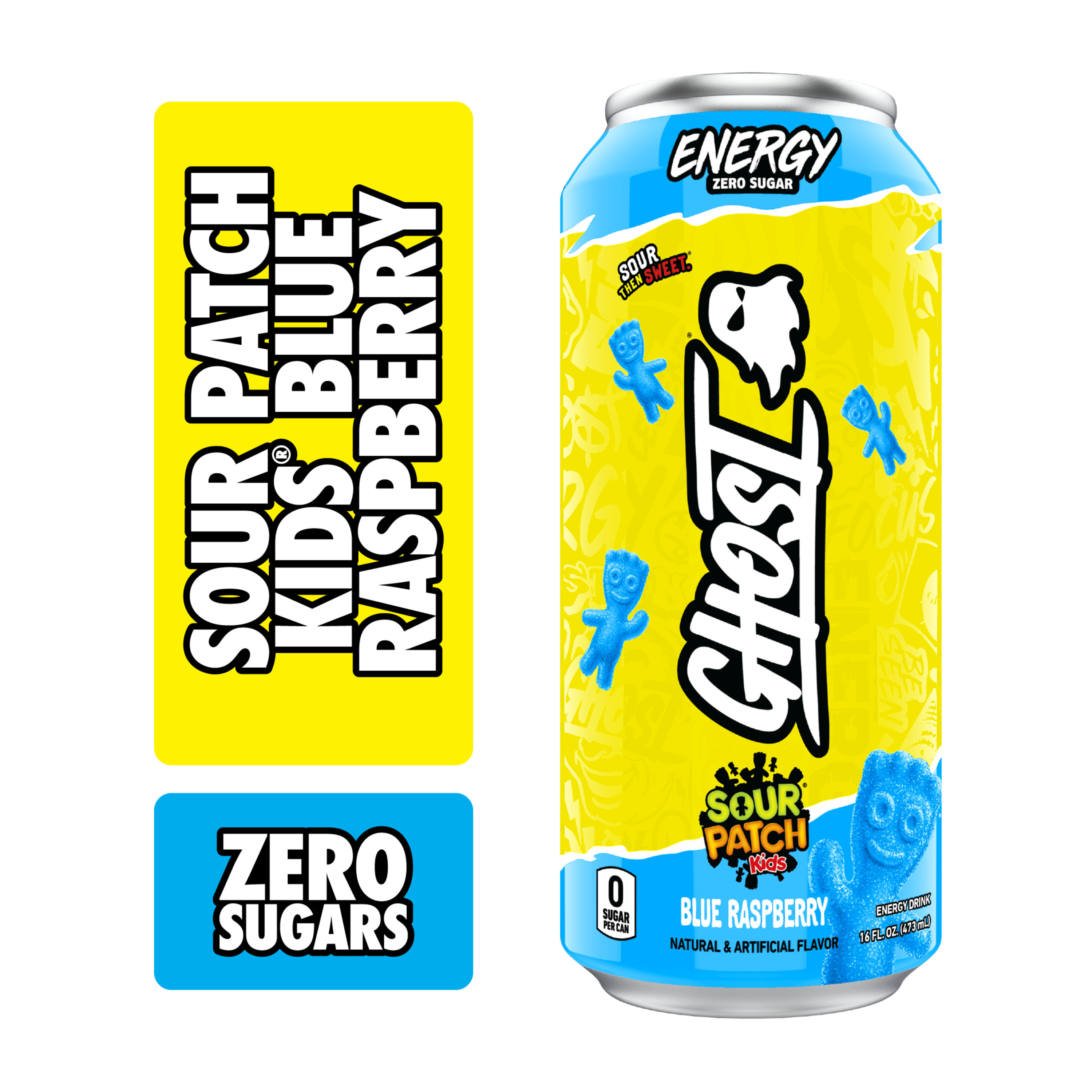 Ghost Sour Patch Kids Zero Sugar Blue Raspberry Energy Drink 16 fl oz Can