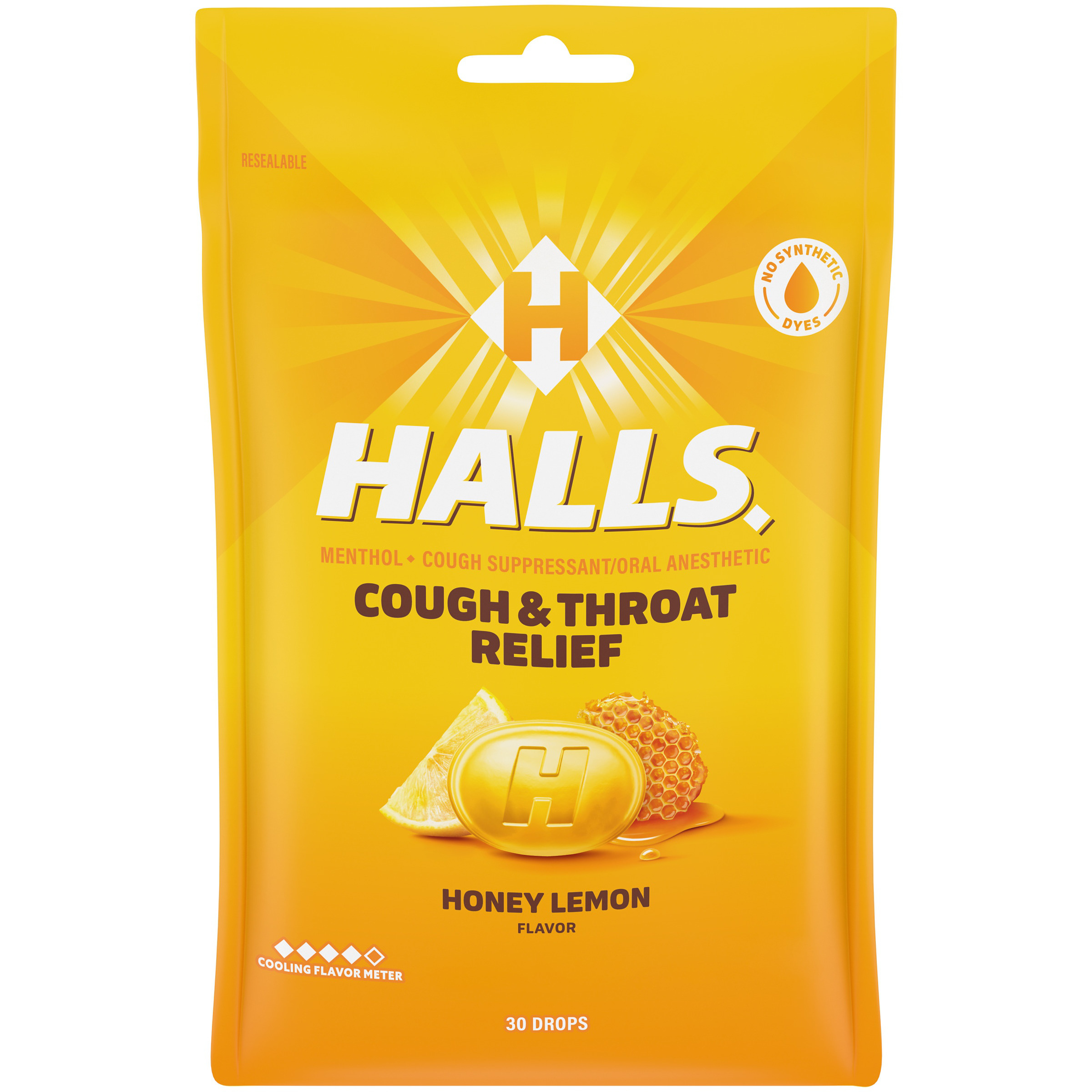 Halls Relief Honey Lemon Flavor Cough Drops