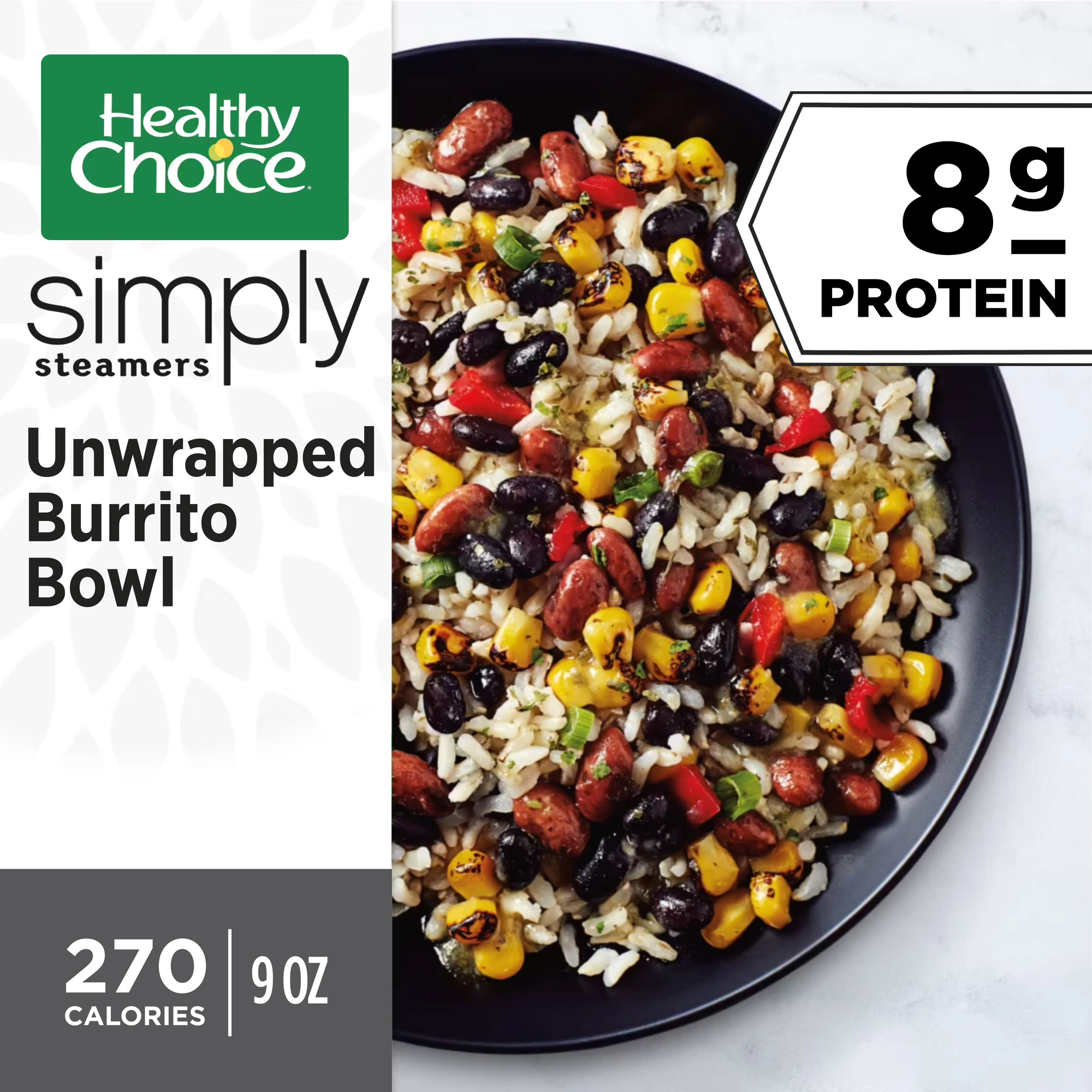 Unwrapped Burrito Bowl Black & Pinto Beans, Fire Roasted Corn, Red Bell Peppers & Scallions With Whole Grain Brown Rice In A Spicy Tomatillo Sauce