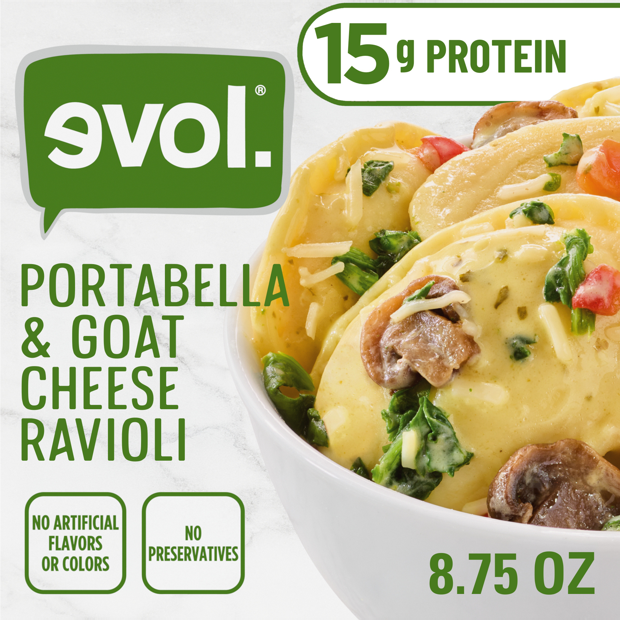 Portabella & Goat Cheese Raviolis Stuffed with Portabella Mushrooms, Goat Cheese and Romano & Ricotta Cheese All Combined with Crimini Mushrooms, Red Bell Peppers, Spinach and an Insanely Tasty Creamy Basil Sauce