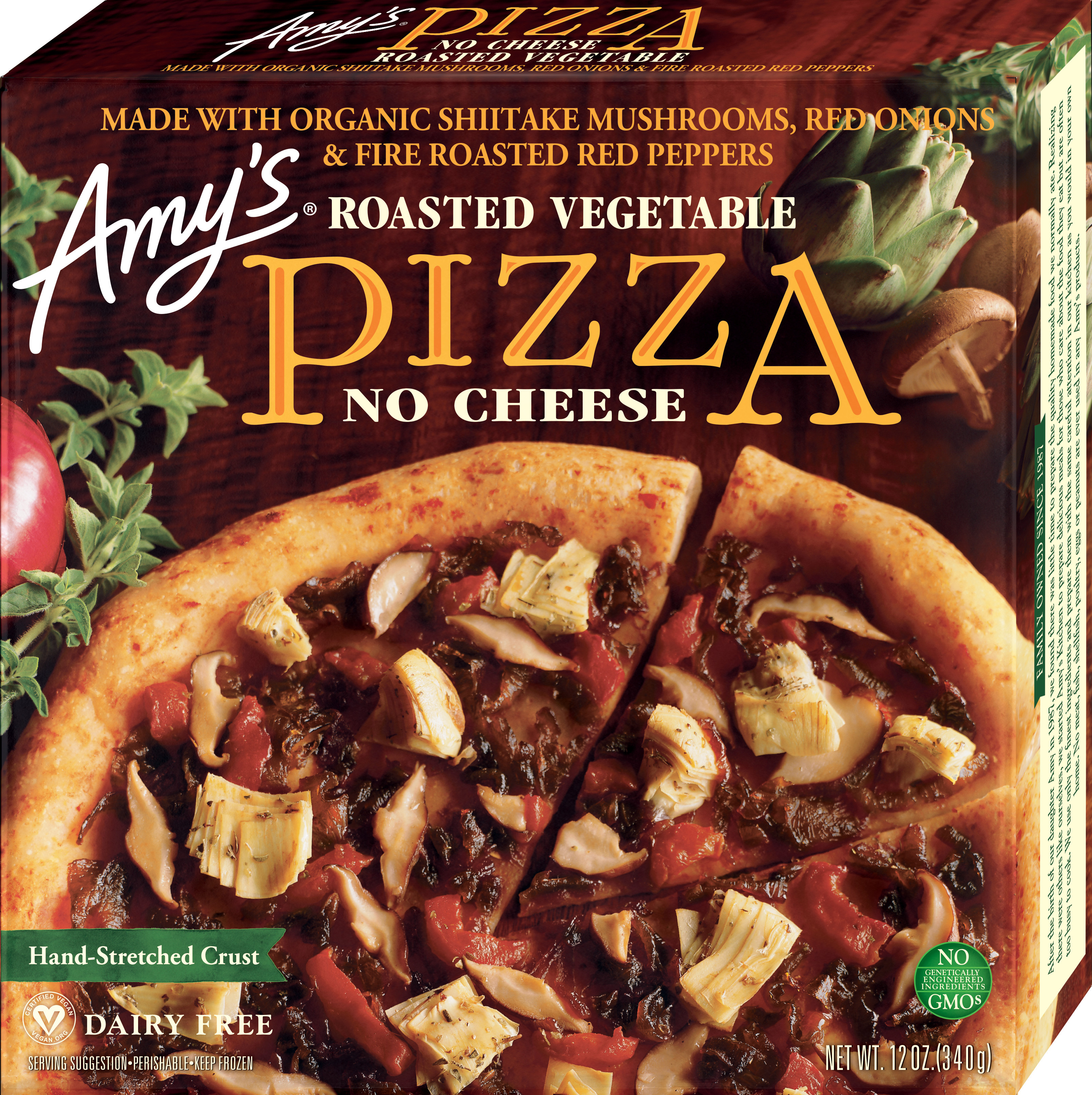 No Cheese Roasted Vegetable Made With Organic Shiitake Mushrooms, Red Onions & Fire Roasted Red Peppers Hand-Stretched Crust Pizza